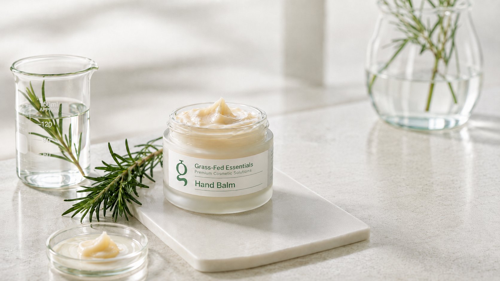 Tallow hand balm jar with rosemary